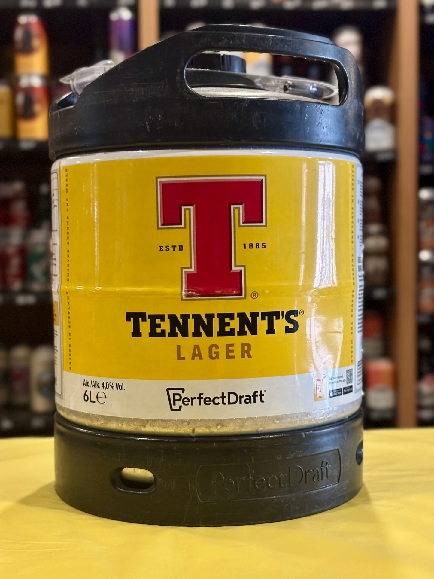 Perfect Draft Tennents 6 Litre Keg. at The Beerhive, Edinburgh. Free UK shipping.