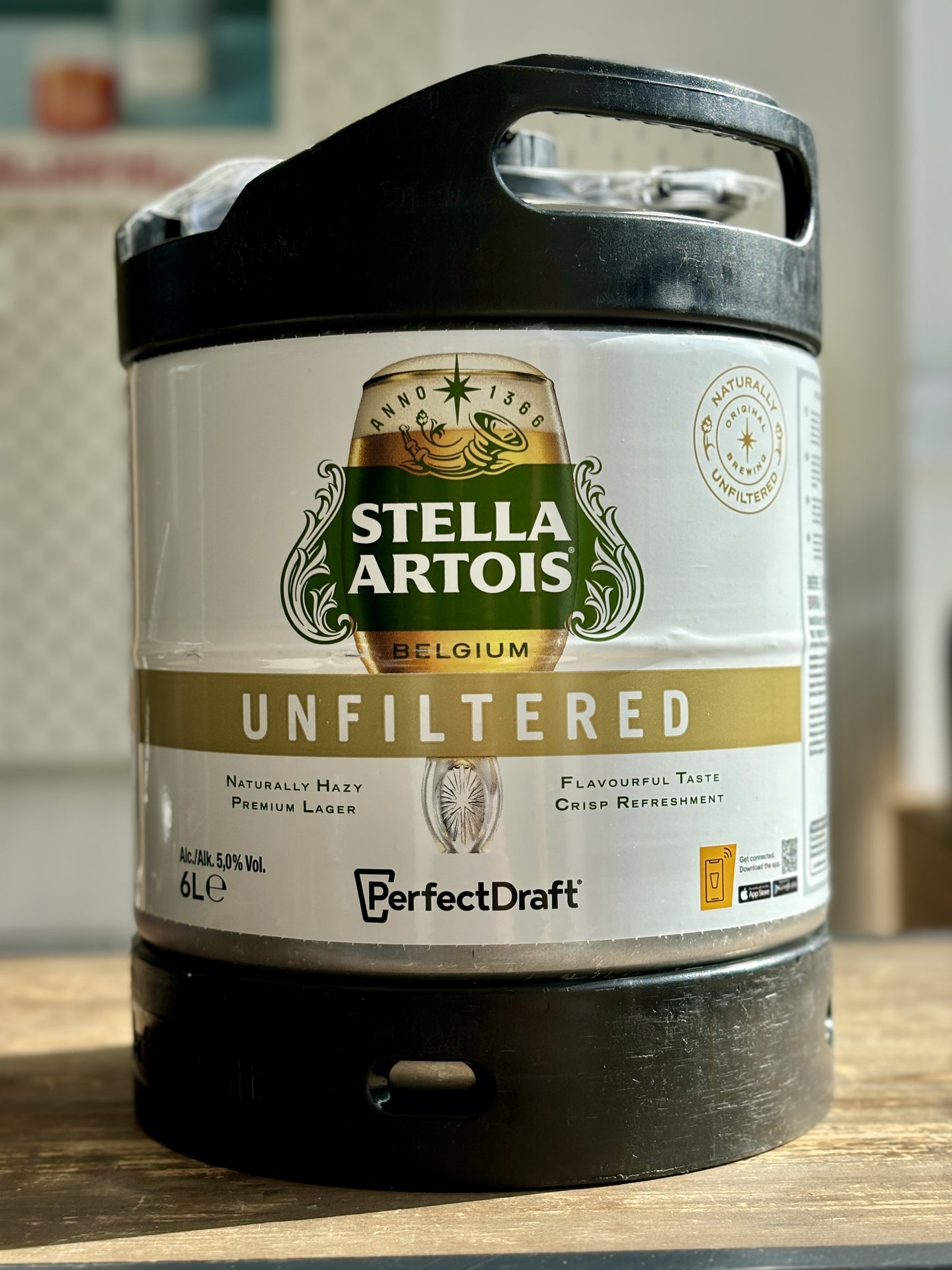 Stella Artois Unfiltered Perfect Draft 6 Litre Keg at The Beerhive, Edinburgh. Free UK shipping.