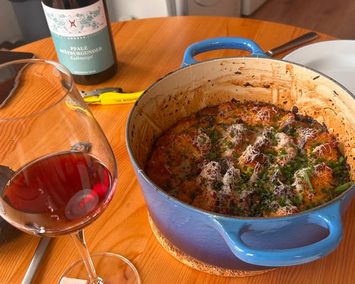 Spätburgunder & Mushroom, Comté Bread Pudding