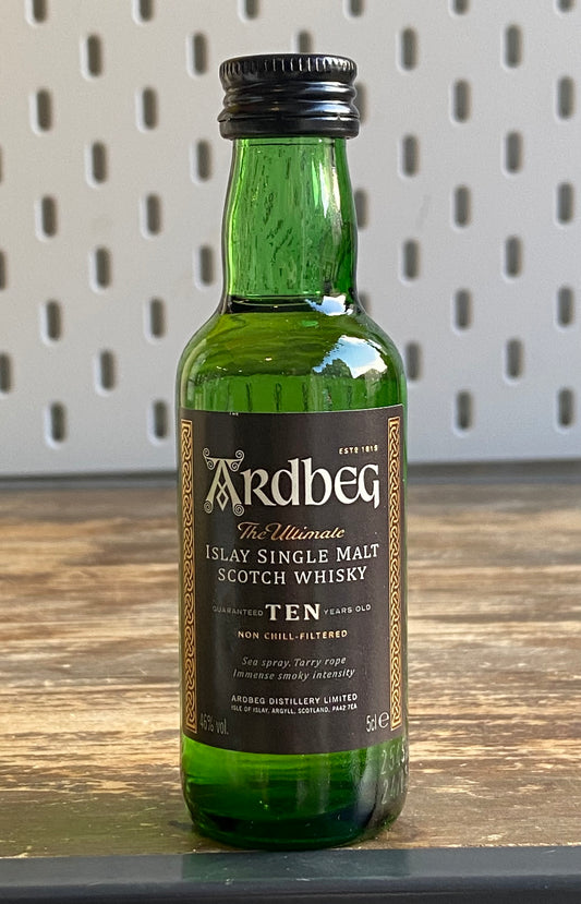 Ardbeg 10yo Miniature 5cl at The Beerhive, Edinburgh. Free UK shipping.