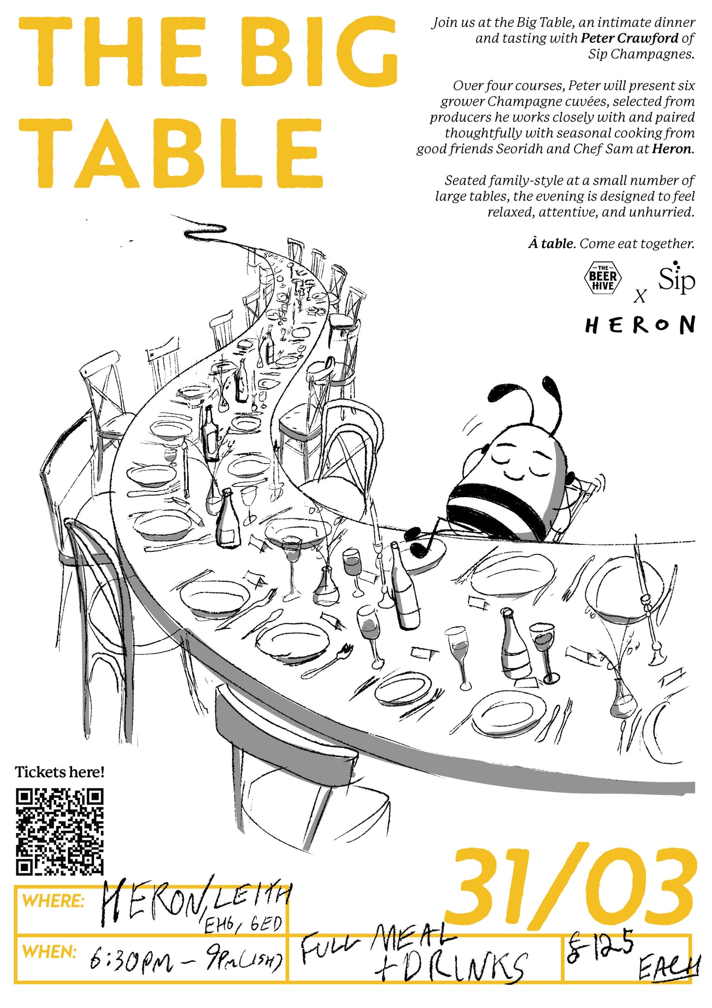 The Big Table | Champagne Tasting & Meal by The Beerhive x Heron x Sip Champagnes at The Beerhive, Edinburgh. Free UK shipping.