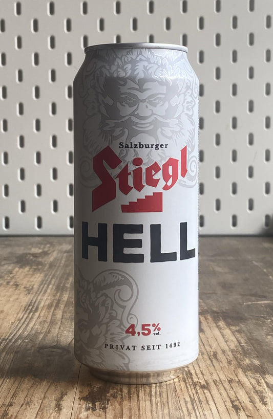 Stiegl Hell Can at The Beerhive, Edinburgh. Free UK shipping.