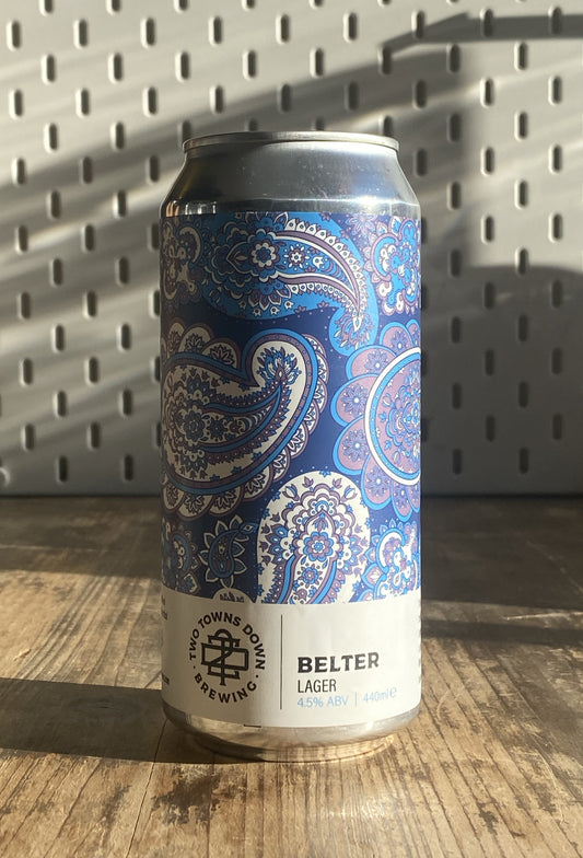 Two Towns Down Belter Lager at The Beerhive, Edinburgh. Free UK shipping.